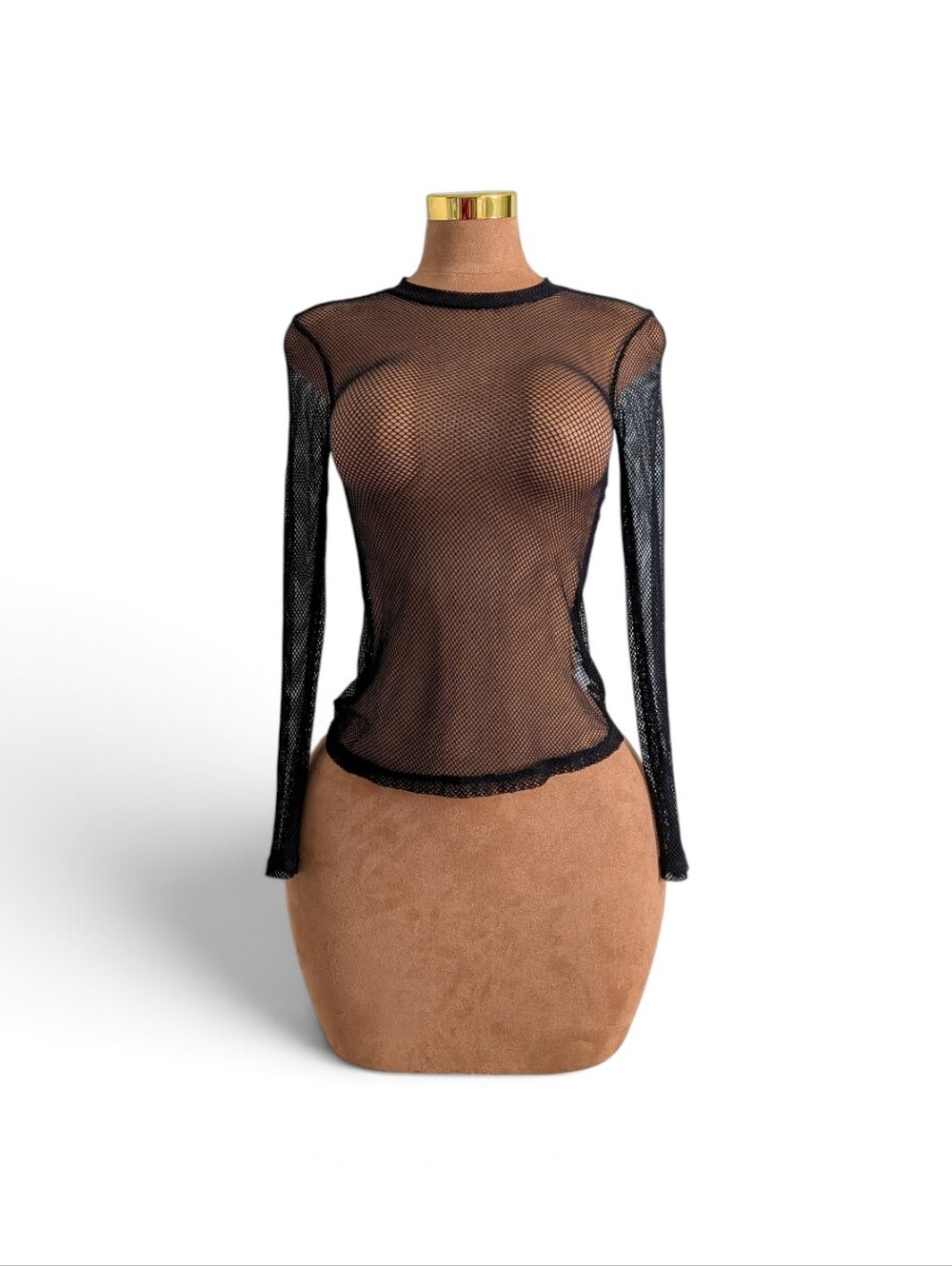 Honey Punch Black Long-Sleeve Fishnet Mesh Top
